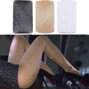 Women's Jumpsuits Rompers 1PC Sexy Glitter Fishnet Tights Open Crotch Mesh Pantyhose Shiny Rhinestone Lady Nylons Footed Stockings Y2302