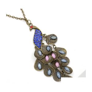 H￤nge halsband h￤ngsmycken f￶r kvinnor smycken antik prancing peacock mti paljett l￥ng droppe leverans dhlfg