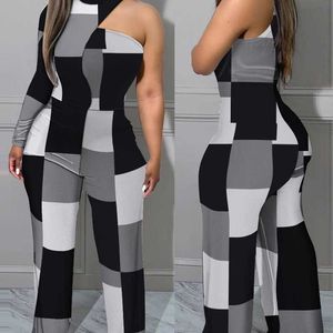 Plus Size Clothing Women Jumpsuits Rompers Fashion Bodysuits Printed One Sleeve Trousers