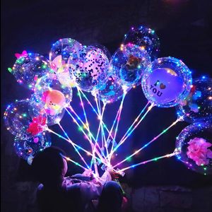 Palloncini Led BoBo Novità Illuminazione Palloncino a bolle trasparente con bastoncini e luci a corda Compleanno Matrimonio Decorazione per feste di Natale oemled