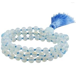 Strand Sunyik Opal Opalite Stone Wrap Armband Halsband Fit Meditation Bönsmycken med fyrkantiga pärlor Riband Tassel Charms