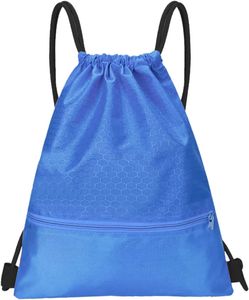 Drawstring Backpack Bag, Waterproof Draw String Back Sack with Zip Pocket, Gym Drawstring Bags Swim Bag for Men Women