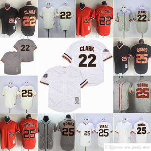 Film Vintage 22 Will Clark Maglie da baseball cucite 25 Barry Bonds 47 Johnny Cueto 43 Dave Dravecky 1989 Bianco Grigio Arancione Nero Pullover