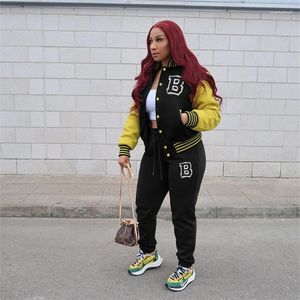 Women's Two Piece Pants Akaily Autumn Winter 2 Set Tracksuit Women Outfits 2023 Black Baseball Jacket And Long Suits Ladies Matching