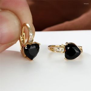 Hoop Earrings & Huggie Luxury Female Cute Wedding Black Zircon Love Heart Rose Gold Color For WomenHoop Farl22