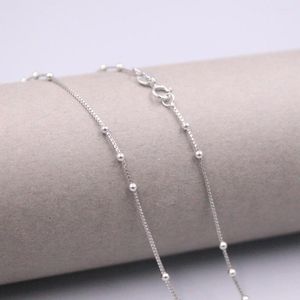 Chains Au750 Real 18K White Gold Chain Neckalce For Women Female 1.7mm Beads Box Choker Necklace 16''L Gift