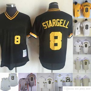 Film Vintage 8 Willie Stargell Baseball Jerseys zszyte 29 Francisco Cervelli 1990-1997 Biała szary żółty czarny pullover