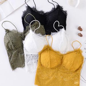 Camisoles & Tanks Sexy Wire Free Bralette Crochet Tank Tops Women Push Up Floral Lace