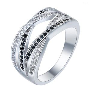 Bröllopsringar Hainon Luxury Cross White Black Cubic Zircon Promise Women Jewelry Silver Color Princess Förlovningsring
