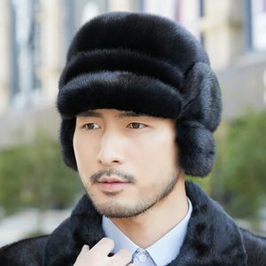 Men's Real Mink Fur Hat Whole Full Fur Hat Headgear Peaked Top Hat Cap Earlaps