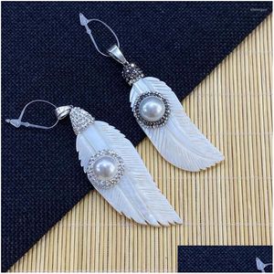 Ciondoli a guscio d'acqua dolce naturale 25x70mm Diamond Pearl Feather Charm Gioielli che producono accessori per collana fai -da -te dro dhq8f