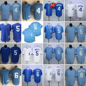 NCAA Vintage 5 George Brett Baseball Jerseys 6 Lorenzo Cain 4 Alex Gordon 8 Mike Moustakas Jersey Blue 1985 White 1980 1989