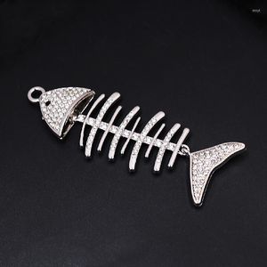 Collane con ciondolo 2 pezzi argento placcato strass fatti a mano 3D grande scheletro di pesce collana di fascino fai da te orecchini gioielli artigianali fare P991
