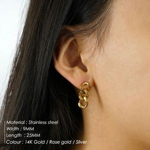 Punk Cuban Link Chain Stud Earrings for Fashion Women Genuine Gold Plated Ring Clasp Dangle Rock Jewelry Gift