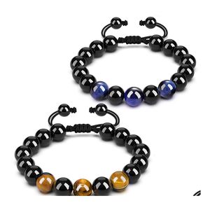 Beaded Strands Beads Bracelet Adjustable Braided Rope Black Lava Stone Tiger Eye Natural Yoga Bracelets For Men Women Friend Gift C Dhvap