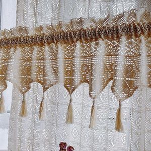 Curtain 1Pc Country Style Cotton Crocheted Short Curtains Door Cafe Decorative Valance Cabinet For Living Room
