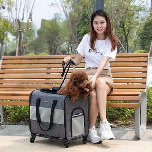 Cat Carriers Crates & Houses Breathable Large Capacity Pet Strollers Travel Portable Dog Transport Bag Handbags Puppy Carrier Trolley Backpa