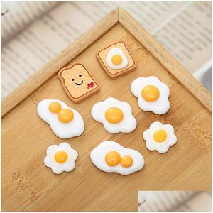 Other 30Pcs Simation Poached Egg Love Sandwich Flatback Resin Components Cabochon Fake Food Fit Phone Decoration Diy Scraobooking D Dh1M3