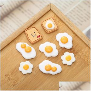 Outros 30pcs Sima￧￣o Ovo escalfado Love Sandwich Resina Flatback Componentes Cabochon Fake Food Fit Phone Decoration Diy Scraobooking D DH1M3