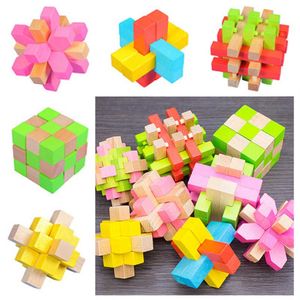 3D IQ Wooden Brain Puzzle Toys Bamboo Interlanotage puzzles Game Hole Ming Lock Luban Lock Puzzle Disassement 3D Lock 8 Styles274U