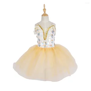 Bühne Wear Girls Women Ballet Dance Rock Gelb Gaze Tutu Kostüm Feenmobil benutzerdefinierte bestickte Pailletten voller Kunst