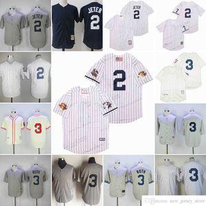 Film vintage 2 Derek Jeter basebolltröjor Sömda 3 Babe Ruth White 1929 Gray 1929 Cream Cool Base 1935 Breattable Sport Pullover