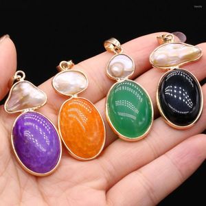 Pendanthalsband Natural Stone Mother of Pearl Shell Agates Charms för smycken som tillverkar DIY -halsband Tillbehör Gift Size 20x45mm