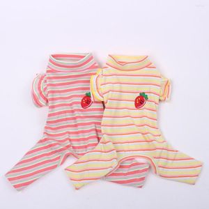 Dog Apparel Girl Dogs Cats Jupmsuit Pajamas Striped Strawberry Design Cat Puppy Tracksuit T-Shirt