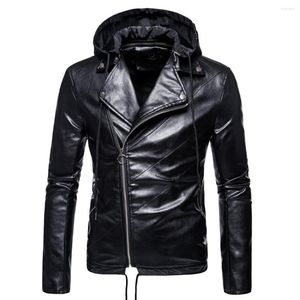 Men's Fur Autumn Plus Size Motorcycle Lether Jacket Men's Detachable Hat PU Leather