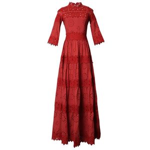 Casual Dresses Womens Plus Size Fashions White / Red Crochet Lace Guipure Dress Spring Fashion Ladies Party 3/4 Sleeve Elegant Maxi