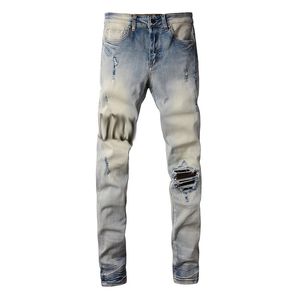 Mens Jeans Classic Hip Hop Denim Hole angustiado Ripped Motinger Jean Slim Fit Motorcycle Rock Troushers S1D9