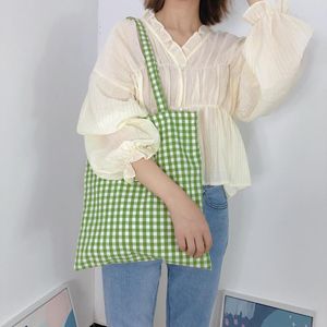 Evening Bags Women Plaid Canvas Cotton Shoulder Bag Large Capacity Eco-Friendly Shopping Fashion Small Fresh Tote Gift