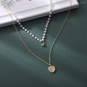 Chains 2023 Gold Color Double Layer Heart Necklace Zircon For Women Clavicle Chain Elegant Charm Wedding Pendant Jewelry