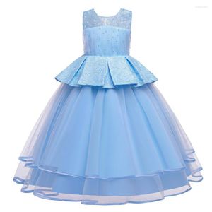 Abiti da ragazza Elegante abito da principessa in tutu di pizzo per bambini per abito da sera per la festa nuziale Abiti da prima comunione da spettacolo lungo in tulle blu