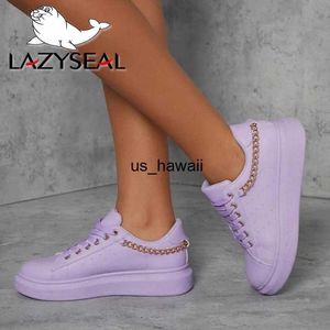 Scarpe eleganti LazySeal Platform Chain Flats Scarpe da donna Strass Ladies Scarpe viola Punta tonda Scarpe stringate con plateau Plus Big Size 42 43 T230208