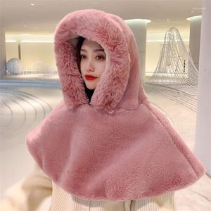 Hats Scarves Gloves Sets Women Pure Color Plush Bib Hat One Autumn And Winter Thickened Cold Protection Ear Warm Lei Feng