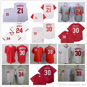 Movie Vintage 30 Ken Griffey Jr Baseball Jerseys Stitched 21 Deion Sanders 24 Tony Perez 39 Devin Mesoraco 34 Homer Bailey Jersey