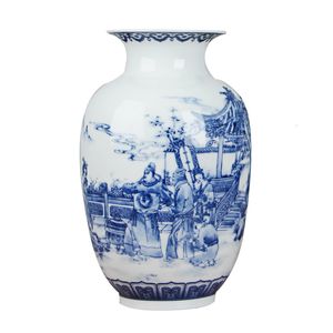 Vases Classic Chinese Blue and White Ceramic Antique Tabletop Porcelain Flower for El Dining Room Decoration 230207