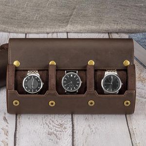 Watch Boxes 1/2/3 Slots Roll Travel Case Portable Upscale Leather Display Wristwatch Holder Storage Box With Slid In Out Organizer