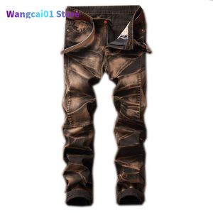 wangcai01 Men's Jeans Men's Jeans 2022 High Quality Men Casual Jeans Coated Slim Straight Pated Biker Jeans Pants Ma Denim Casual Pants 0208H23