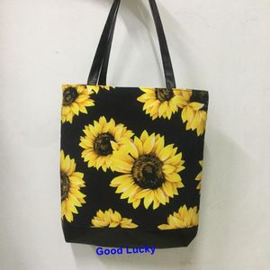 Aufbewahrungsbeutel 10 teile/los Großhandel Rohlinge Verkauf Sonnenblumen Einkaufstasche Polyester Hitzepresse Frauen Mode Handtasche