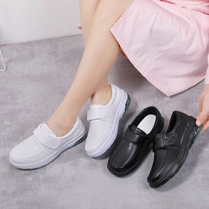 Dress Shoes Spring autumn nurse shoes women white leather air cushion black work Platform small 230208