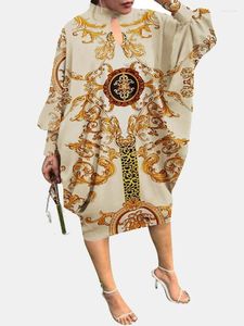 Casual Dresses African Muslim Plus Size Print Long Dress for Women Vestidos Mujer Print Office Lady Kirt Batwing Sleeve Loose S-5XL