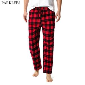 Herren-Nachtwäsche, rot-schwarz karierte Pyjama-Hose, Herren-Lounging, entspannte Haus-PJs, Schlafhose, Herren-Flanell-Baumwolle, Kordelzug, Knopfleiste, Nachtwäsche 230207