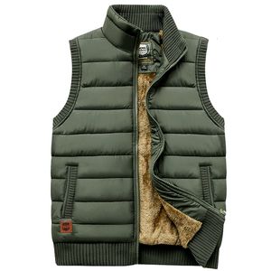 Coletes masculinos marca engrossar inverno zíper casaco quente sem mangas jaqueta casual velo masculino exército verde colete preto 230207