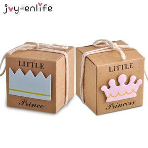 Wrap 20 -stcs Kraft Paper Candy Box Baby Shower S voor gasten Verjaardag Babyshower Boy Girl Gift Bags Party Supplies 0207