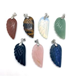 Charms Angel Wing Pendant Necklace Natural Gemstone Green Aventurine Tiger Eye Stone Golden Sand Opal Jewelry Makingcharms Dro Dhmpk
