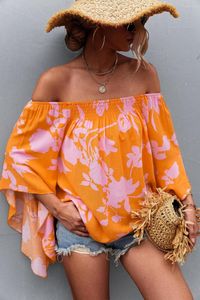 Women's Blouses 2023 Spring Summer Irregular Sexy One-shoulder Bell-sleeve Printed Top Women Stylish Off Shoulder Pullover Patchwork Shirt