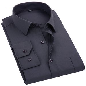 Mens Casual Shirts Dress Solid Color Plus Size 8xl Black White Blue Grey Chemise Homme Male Business Long Sleeped 230208