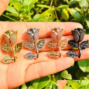 Charms 5pcs Flor de rosa para mulheres Pulseira Fazendo colar de garotas pingentes bling cubic zirconia pavimentada jóias acessórios atacadistas dhgxg